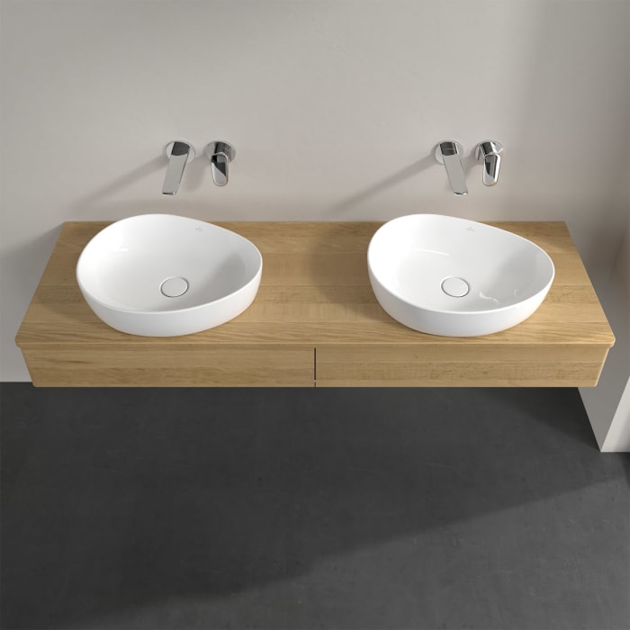 Villeroy & Boch Antao Waschbeckenunterschrank, 160 x 19 cm, 2 Auszüge mit LED-Licht, Front ohne Struktur, ohne Hahnloch, für Waschtisch links und rech