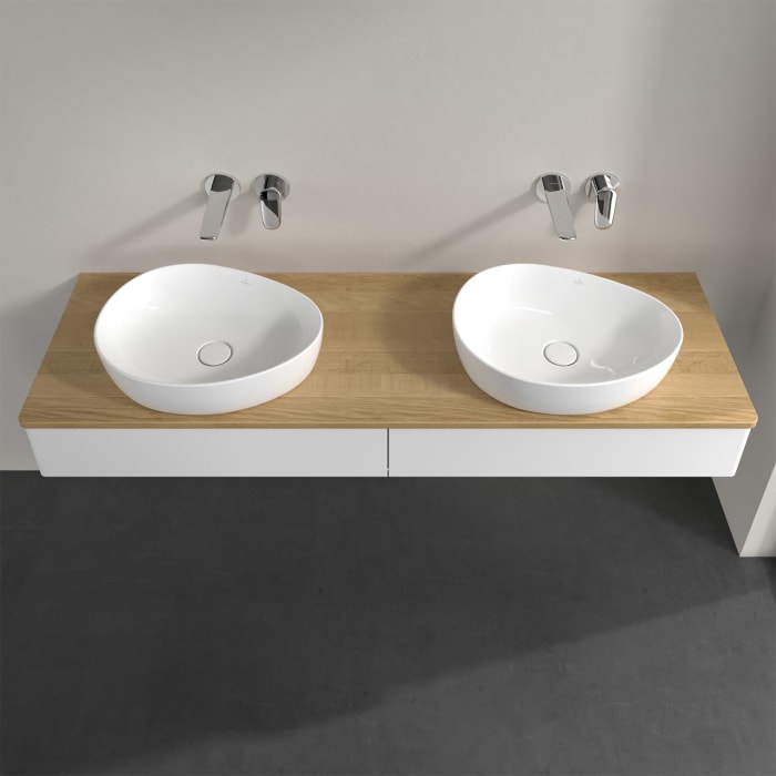 Villeroy & Boch Antao Waschbeckenunterschrank, 160 x 19 cm, 2 Auszüge mit LED-Licht, Front ohne Struktur, ohne Hahnloch, für Waschtisch links und rech