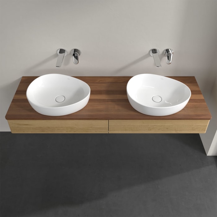 Villeroy & Boch Antao Waschbeckenunterschrank, 160 x 19 cm, 2 Auszüge mit LED-Licht, Front ohne Struktur, ohne Hahnloch, für Waschtisch links und rech