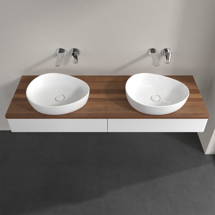 Villeroy & Boch Antao Waschbeckenunterschrank, 160 x 19 cm, 2 Auszüge mit LED-Licht, Front ohne Struktur, ohne Hahnloch, für Waschtisch links und rech