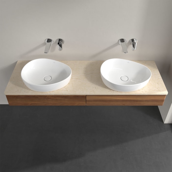 Villeroy & Boch Antao Waschbeckenunterschrank, 160 x 19 cm, 2 Auszüge mit LED-Licht, Front ohne Struktur, ohne Hahnloch, für Waschtisch links und rech