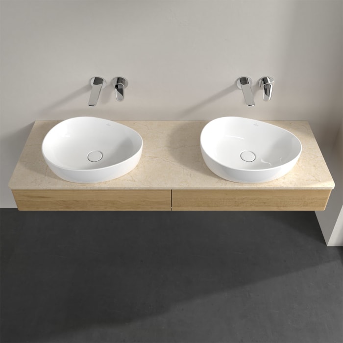 Villeroy & Boch Antao Waschbeckenunterschrank, 160 x 19 cm, 2 Auszüge mit LED-Licht, Front ohne Struktur, ohne Hahnloch, für Waschtisch links und rech