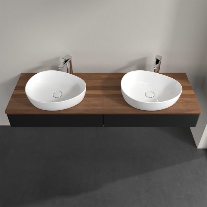 Villeroy & Boch Antao Waschbeckenunterschrank, 160 x 19 cm, 2 Auszüge mit LED-Licht, Front ohne Struktur, mit Hahnloch, für Waschtisch links und recht