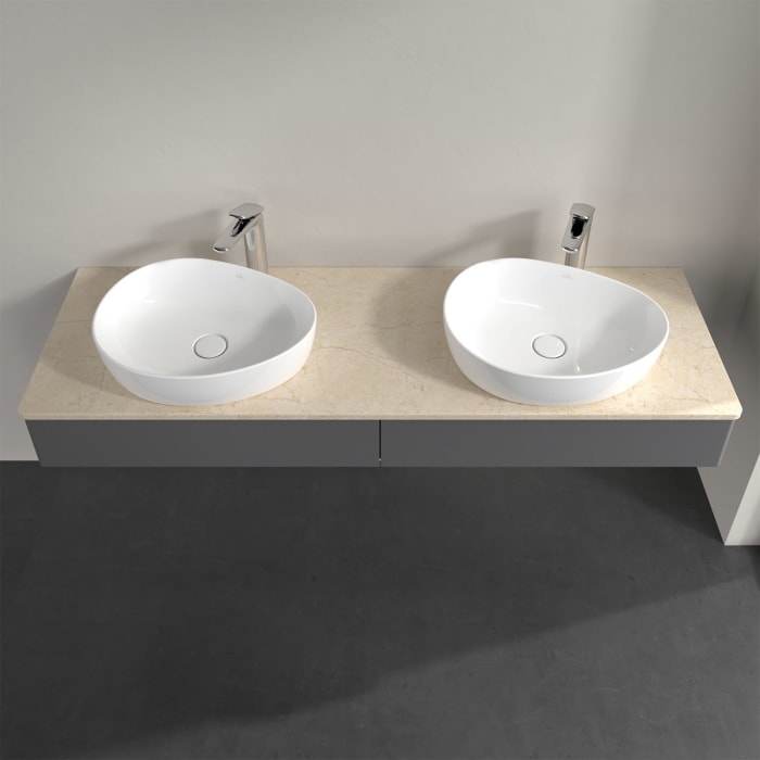 Villeroy & Boch Antao Waschbeckenunterschrank, 160 x 19 cm, 2 Auszüge mit LED-Licht, Front ohne Struktur, mit Hahnloch, für Waschtisch links und recht