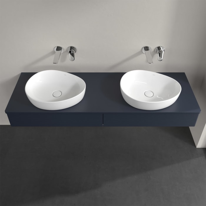 Villeroy & Boch Antao Waschbeckenunterschrank, 160 x 19 cm, 2 Auszüge mit LED-Licht, Front mit Struktur, ohne Hahnloch, für Waschtisch links und recht