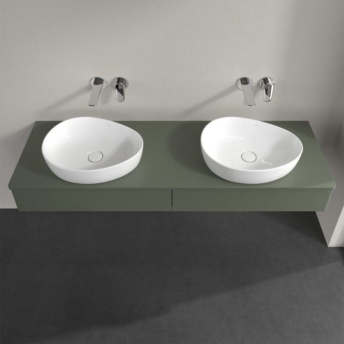 Villeroy & Boch Antao Waschbeckenunterschrank, 160 x 19 cm, 2 Auszüge mit LED-Licht, Front mit Struktur, ohne Hahnloch, für Waschtisch links und recht