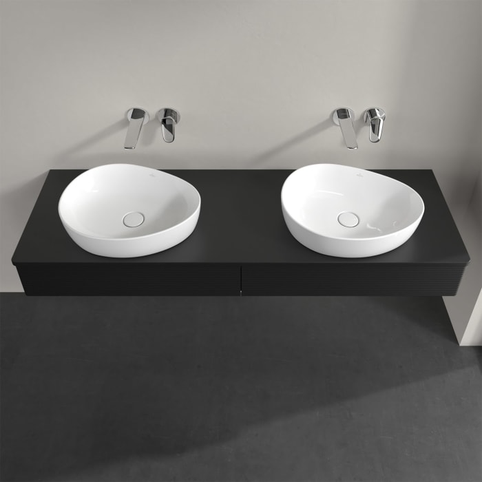 Villeroy & Boch Antao Waschbeckenunterschrank, 160 x 19 cm, 2 Auszüge mit LED-Licht, Front mit Struktur, ohne Hahnloch, für Waschtisch links und recht