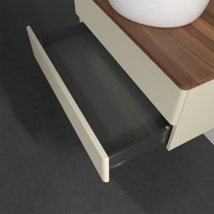 Villeroy & Boch Antao Waschbeckenunterschrank, 80 x 36 cm, 2 Auszüge mit LED-Licht, Front mit Struktur, ohne Hahnloch