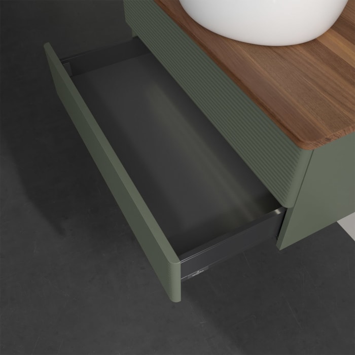 Villeroy & Boch Antao Waschbeckenunterschrank, 80 x 36 cm, 2 Auszüge mit LED-Licht, Front mit Struktur, ohne Hahnloch