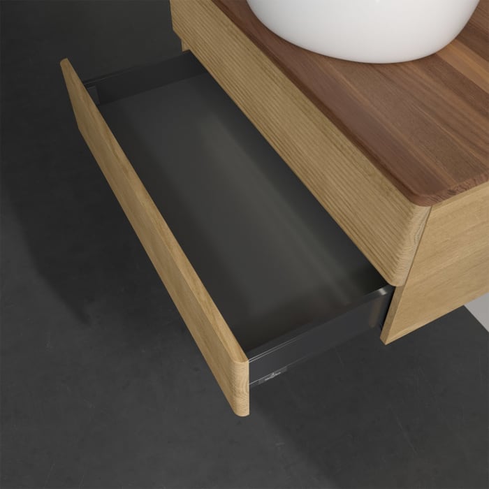 Villeroy & Boch Antao Waschbeckenunterschrank, 80 x 36 cm, 2 Auszüge mit LED-Licht, Front mit Struktur, ohne Hahnloch