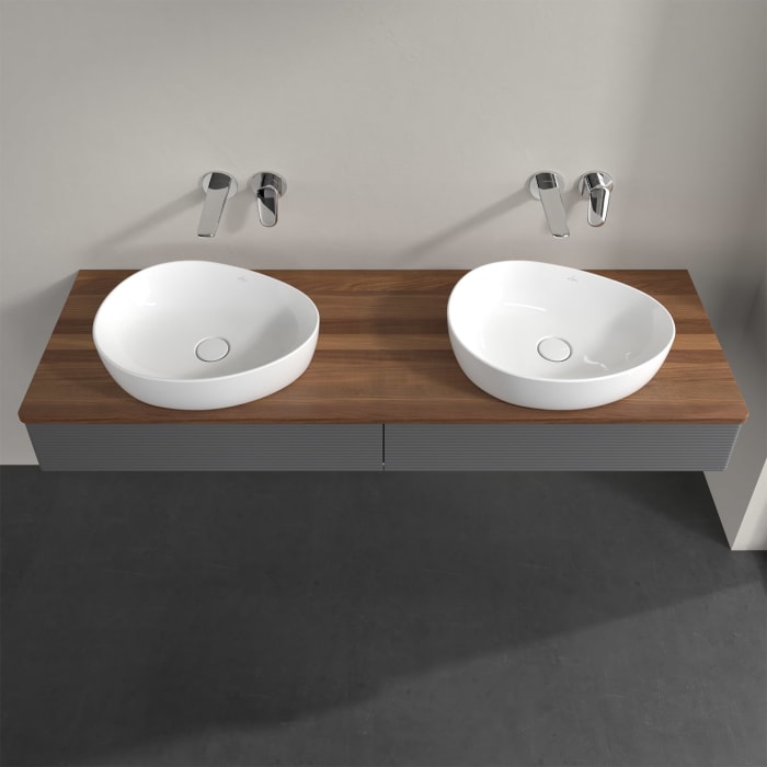 Villeroy & Boch Antao Waschbeckenunterschrank, 160 x 19 cm, 2 Auszüge mit LED-Licht, Front mit Struktur, ohne Hahnloch, für Waschtisch links und recht