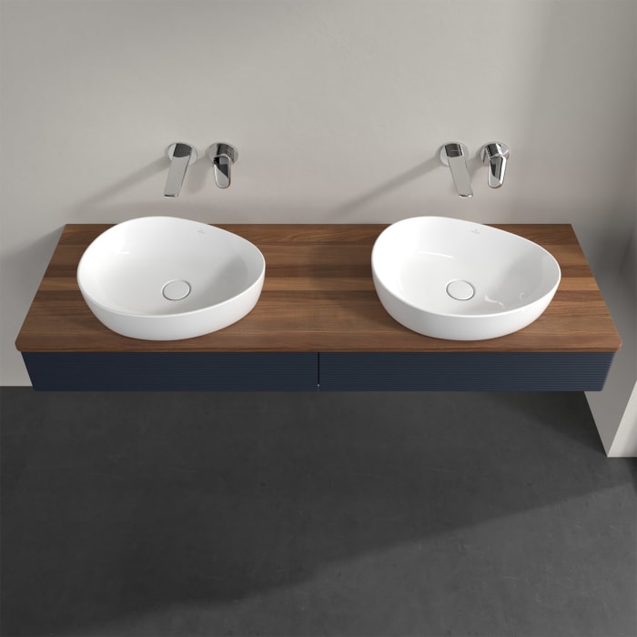 Villeroy & Boch Antao Waschbeckenunterschrank, 160 x 19 cm, 2 Auszüge mit LED-Licht, Front mit Struktur, ohne Hahnloch, für Waschtisch links und recht