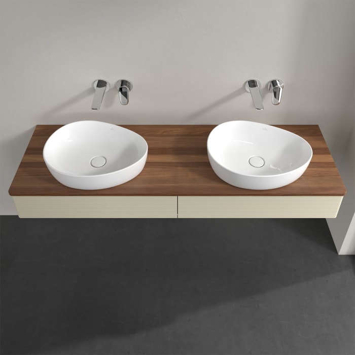 Villeroy & Boch Antao Waschbeckenunterschrank, 160 x 19 cm, 2 Auszüge mit LED-Licht, Front mit Struktur, ohne Hahnloch, für Waschtisch links und recht