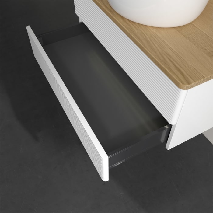 Villeroy & Boch Antao Waschbeckenunterschrank, 80 x 36 cm, 2 Auszüge mit LED-Licht, Front mit Struktur, mit Hahnloch