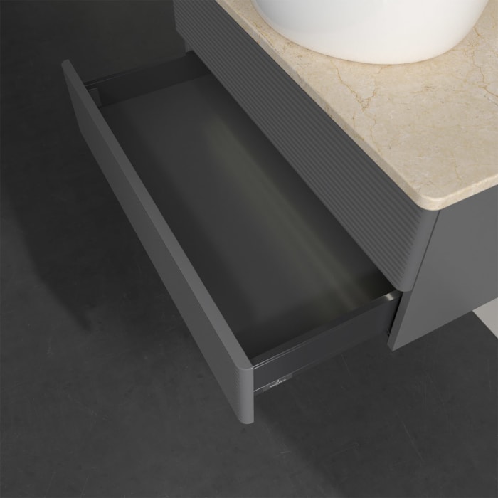 Villeroy & Boch Antao Waschbeckenunterschrank, 80 x 36 cm, 2 Auszüge mit LED-Licht, Front mit Struktur, mit Hahnloch