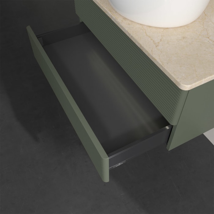 Villeroy & Boch Antao Waschbeckenunterschrank, 80 x 36 cm, 2 Auszüge mit LED-Licht, Front mit Struktur, mit Hahnloch