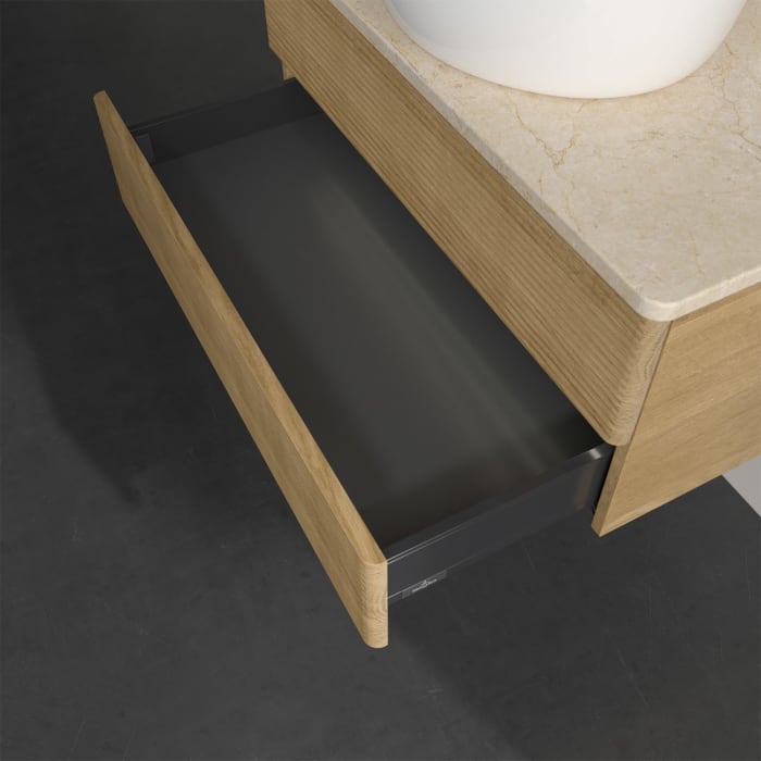 Villeroy & Boch Antao Waschbeckenunterschrank, 80 x 36 cm, 2 Auszüge mit LED-Licht, Front mit Struktur, mit Hahnloch