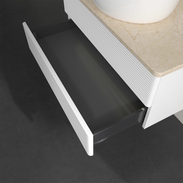 Villeroy & Boch Antao Waschbeckenunterschrank, 80 x 36 cm, 2 Auszüge mit LED-Licht, Front mit Struktur, mit Hahnloch