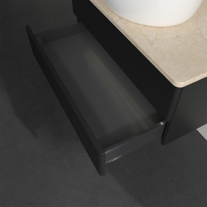 Villeroy & Boch Antao Waschbeckenunterschrank, 80 x 36 cm, 2 Auszüge mit LED-Licht, Front mit Struktur, mit Hahnloch