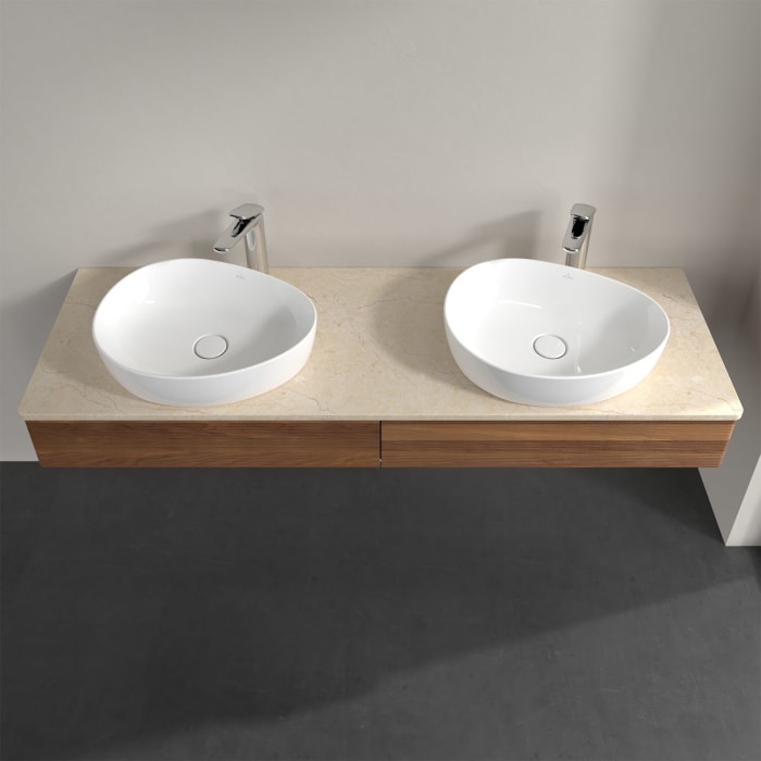 Villeroy & Boch Antao Waschbeckenunterschrank, 160 x 19 cm, 2 Auszüge mit LED-Licht, Front mit Struktur, mit Hahnloch, für Waschtisch links und rechts