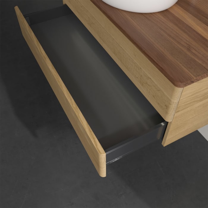 Villeroy & Boch Antao Waschbeckenunterschrank, 100 x 36 cm, 2 Auszüge mit LED-Licht, Front ohne Struktur, mit Hahnloch