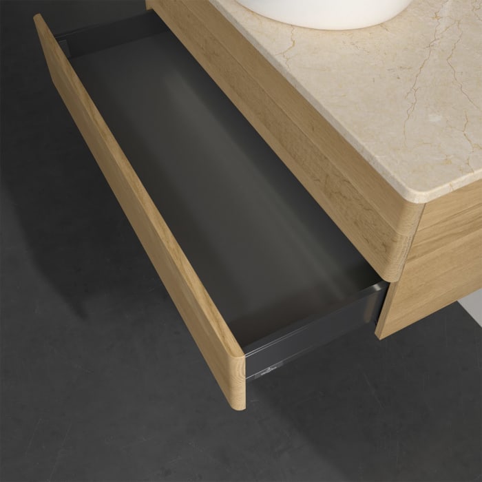 Villeroy & Boch Antao Waschbeckenunterschrank, 100 x 36 cm, 2 Auszüge mit LED-Licht, Front ohne Struktur, mit Hahnloch