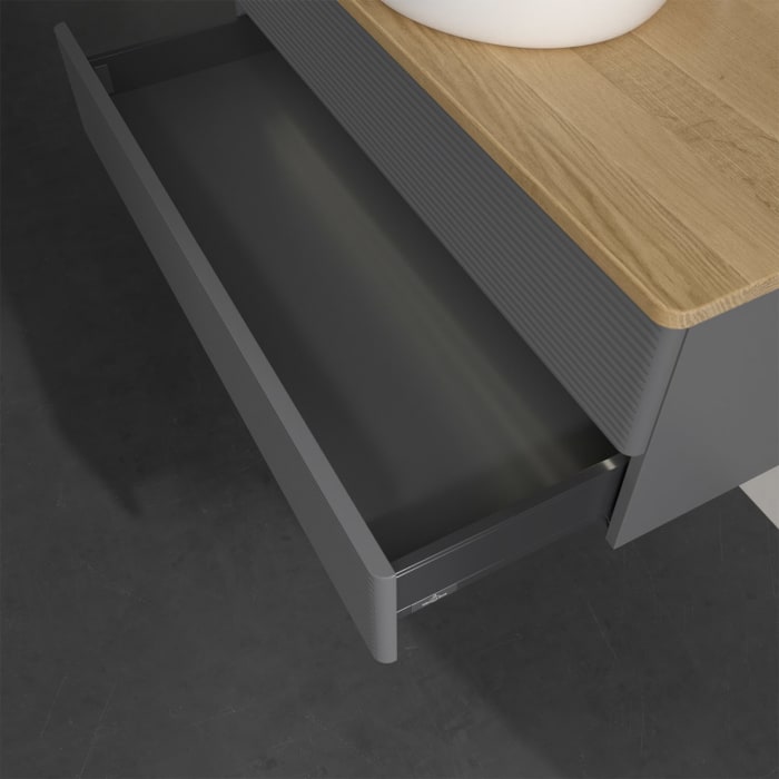 Villeroy & Boch Antao Waschbeckenunterschrank, 100 x 36 cm, 2 Auszüge mit LED-Licht, Front mit Struktur, mit Hahnloch