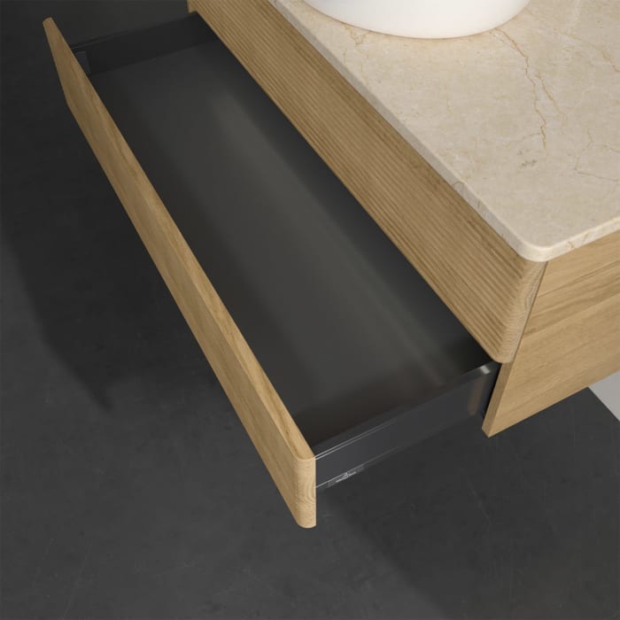 Villeroy & Boch Antao Waschbeckenunterschrank, 100 x 36 cm, 2 Auszüge mit LED-Licht, Front mit Struktur, mit Hahnloch