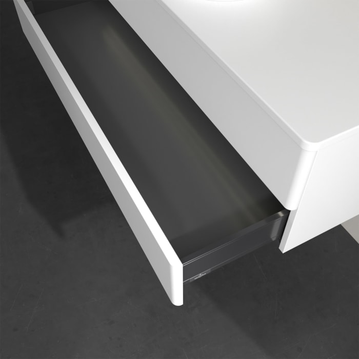 Villeroy & Boch Antao Waschbeckenunterschrank, 120 x 36 cm, 2 Auszüge mit LED-Licht, Front ohne Struktur, ohne Hahnloch, für Waschtisch mittig