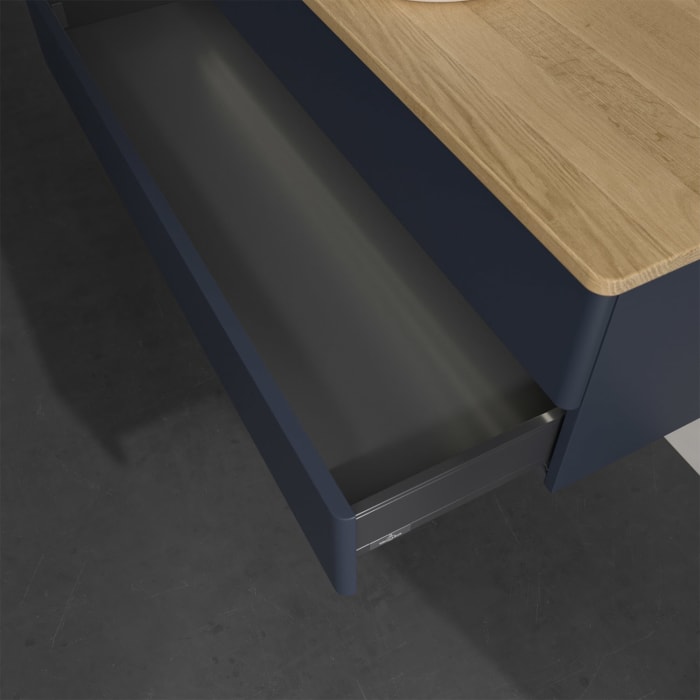 Villeroy & Boch Antao Waschbeckenunterschrank, 120 x 36 cm, 2 Auszüge mit LED-Licht, Front ohne Struktur, ohne Hahnloch, für Waschtisch mittig