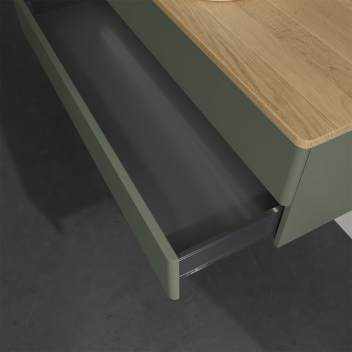 Villeroy & Boch Antao Waschbeckenunterschrank, 120 x 36 cm, 2 Auszüge mit LED-Licht, Front ohne Struktur, ohne Hahnloch, für Waschtisch mittig