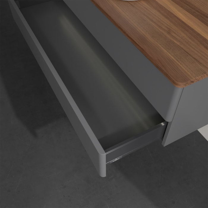 Villeroy & Boch Antao Waschbeckenunterschrank, 120 x 36 cm, 2 Auszüge mit LED-Licht, Front ohne Struktur, ohne Hahnloch, für Waschtisch mittig