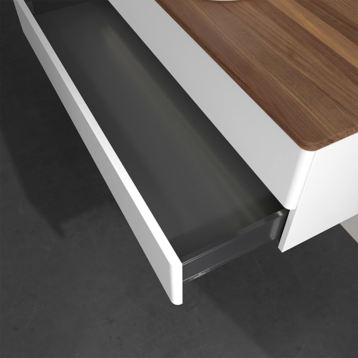 Villeroy & Boch Antao Waschbeckenunterschrank, 120 x 36 cm, 2 Auszüge mit LED-Licht, Front ohne Struktur, ohne Hahnloch, für Waschtisch mittig