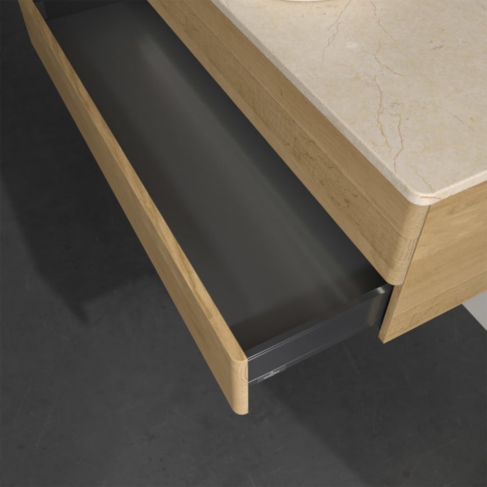 Villeroy & Boch Antao Waschbeckenunterschrank, 120 x 36 cm, 2 Auszüge mit LED-Licht, Front ohne Struktur, ohne Hahnloch, für Waschtisch mittig