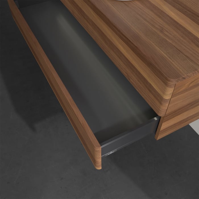 Villeroy & Boch Antao Waschbeckenunterschrank, 120 x 36 cm, 2 Auszüge mit LED-Licht, Front ohne Struktur, mit Hahnloch, für Waschtisch mittig