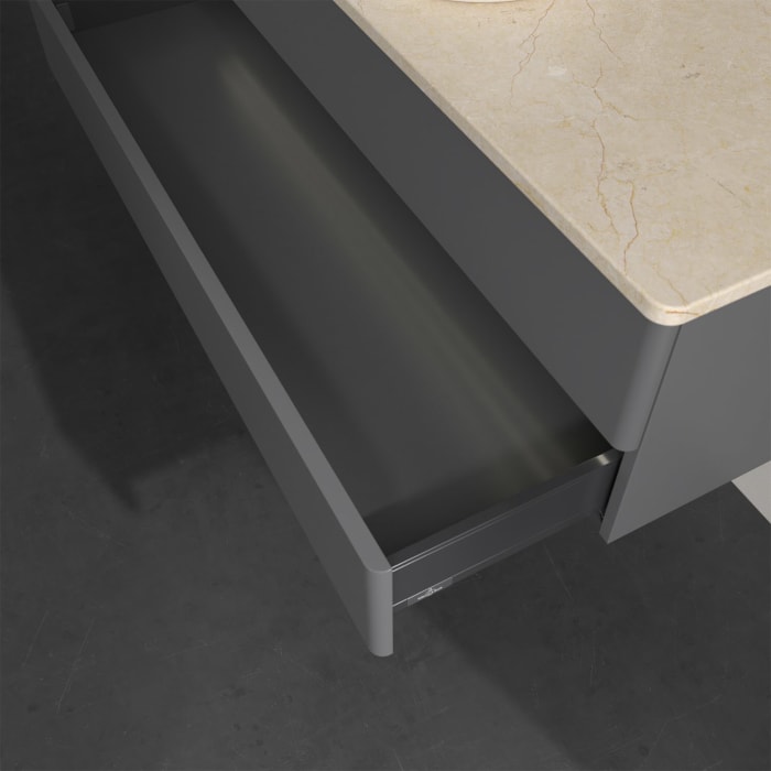 Villeroy & Boch Antao Waschbeckenunterschrank, 120 x 36 cm, 2 Auszüge mit LED-Licht, Front ohne Struktur, mit Hahnloch, für Waschtisch mittig