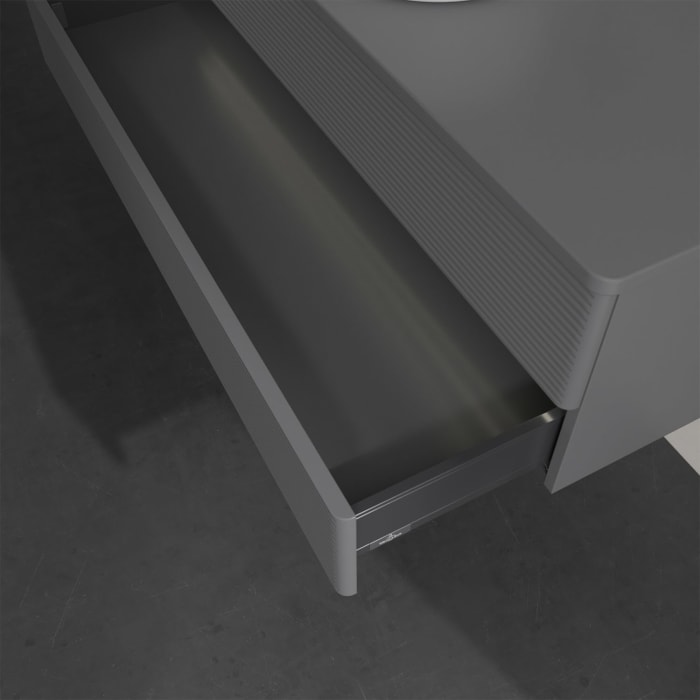 Villeroy & Boch Antao Waschbeckenunterschrank, 120 x 36 cm, 2 Auszüge mit LED-Licht, Front mit Struktur, ohne Hahnloch, für Waschtisch mittig