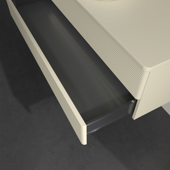 Villeroy & Boch Antao Waschbeckenunterschrank, 120 x 36 cm, 2 Auszüge mit LED-Licht, Front mit Struktur, ohne Hahnloch, für Waschtisch mittig