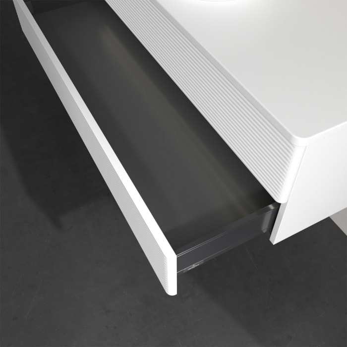 Villeroy & Boch Antao Waschbeckenunterschrank, 120 x 36 cm, 2 Auszüge mit LED-Licht, Front mit Struktur, ohne Hahnloch, für Waschtisch mittig