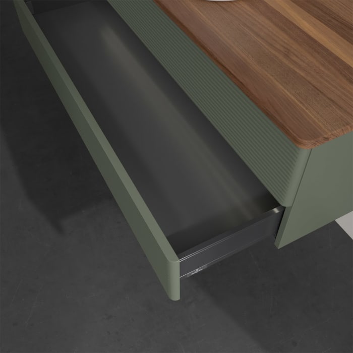 Villeroy & Boch Antao Waschbeckenunterschrank, 120 x 36 cm, 2 Auszüge mit LED-Licht, Front mit Struktur, ohne Hahnloch, für Waschtisch mittig