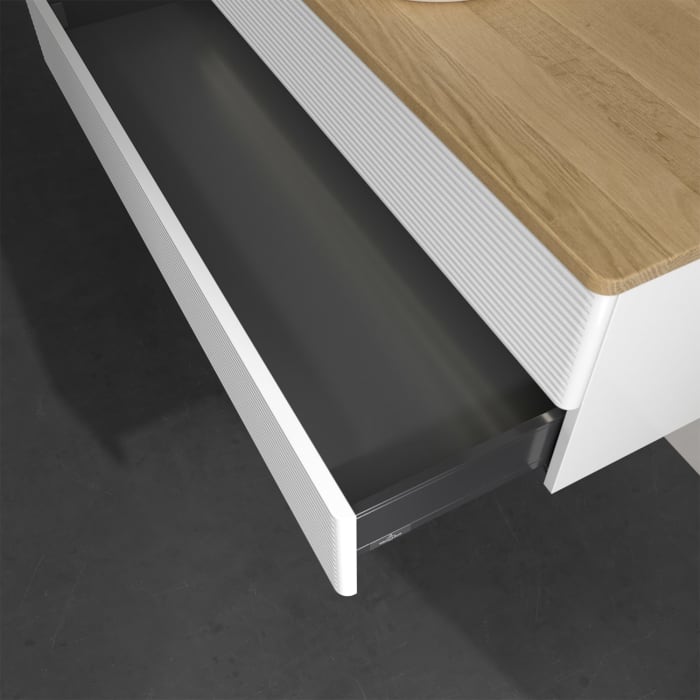 Villeroy & Boch Antao Waschbeckenunterschrank, 120 x 36 cm, 2 Auszüge mit LED-Licht, Front mit Struktur, mit Hahnloch, für Waschtisch mittig