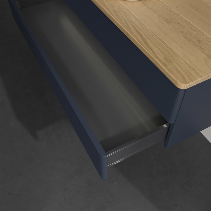 Villeroy & Boch Antao Waschbeckenunterschrank, 120 x 36 cm, 2 Auszüge mit LED-Licht, Front mit Struktur, mit Hahnloch, für Waschtisch mittig