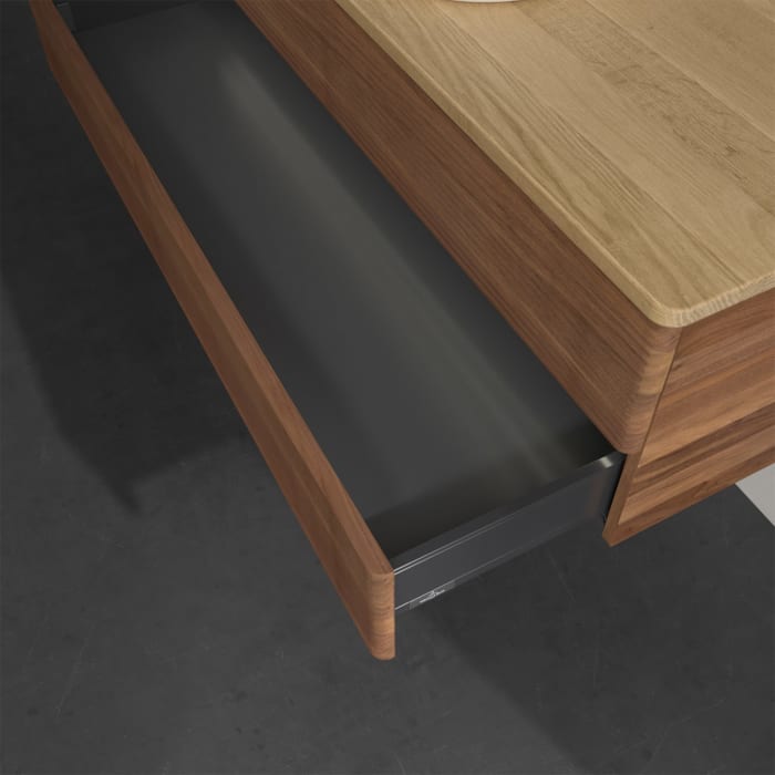 Villeroy & Boch Antao Waschbeckenunterschrank, 120 x 36 cm, 2 Auszüge mit LED-Licht, Front mit Struktur, mit Hahnloch, für Waschtisch mittig