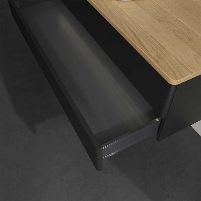 Villeroy & Boch Antao Waschbeckenunterschrank, 120 x 36 cm, 2 Auszüge mit LED-Licht, Front mit Struktur, mit Hahnloch, für Waschtisch mittig