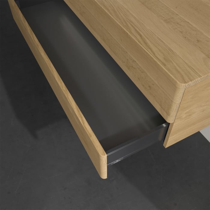 Villeroy & Boch Antao Waschbeckenunterschrank, 120 x 36 cm, 2 Auszüge mit LED-Licht, Front ohne Struktur, ohne Hahnloch, für Waschtisch links