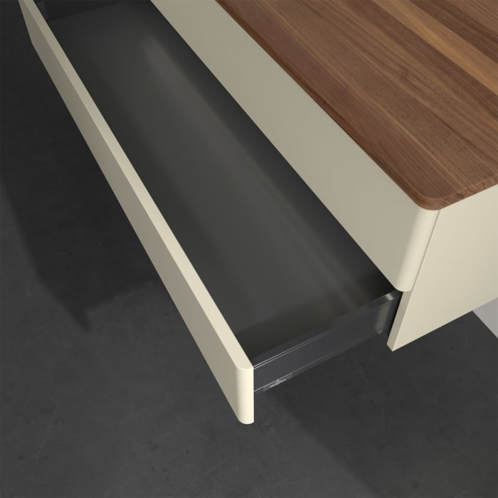 Villeroy & Boch Antao Waschbeckenunterschrank, 120 x 36 cm, 2 Auszüge mit LED-Licht, Front ohne Struktur, ohne Hahnloch, für Waschtisch links