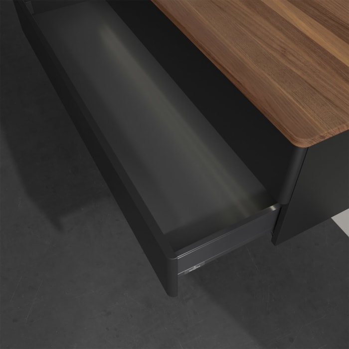 Villeroy & Boch Antao Waschbeckenunterschrank, 120 x 36 cm, 2 Auszüge mit LED-Licht, Front ohne Struktur, ohne Hahnloch, für Waschtisch links