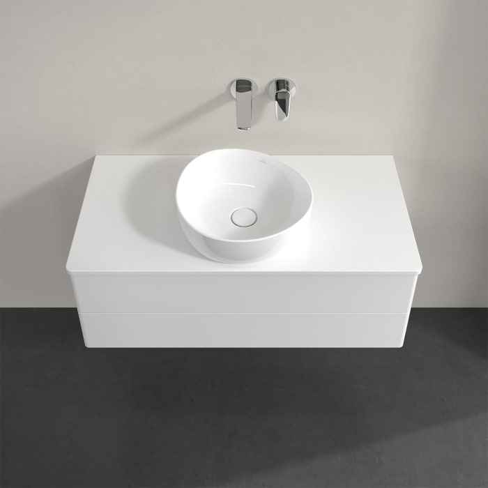 Villeroy & Boch Antao Waschbeckenunterschrank, 100 x 36 cm, 2 Auszüge mit LED-Licht, Front ohne Struktur, mit Hahnloch