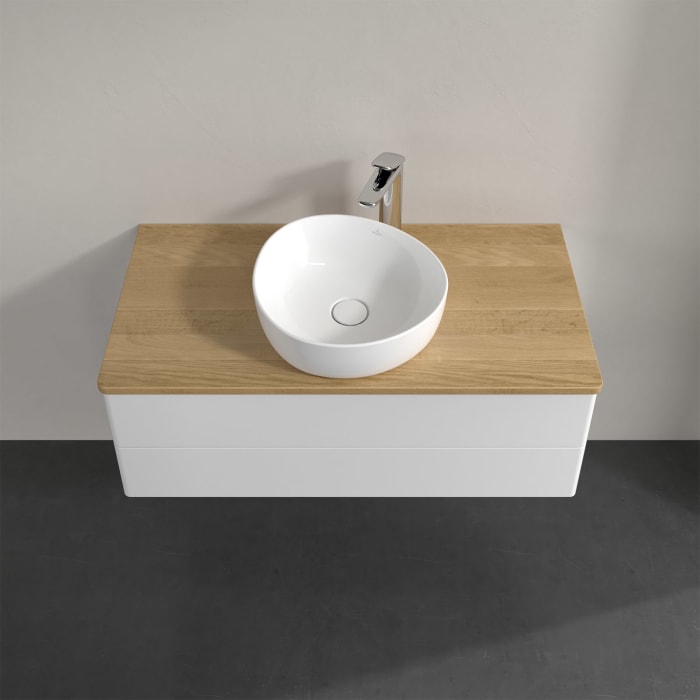 Villeroy & Boch Antao Waschbeckenunterschrank, 100 x 36 cm, 2 Auszüge mit LED-Licht, Front ohne Struktur, mit Hahnloch