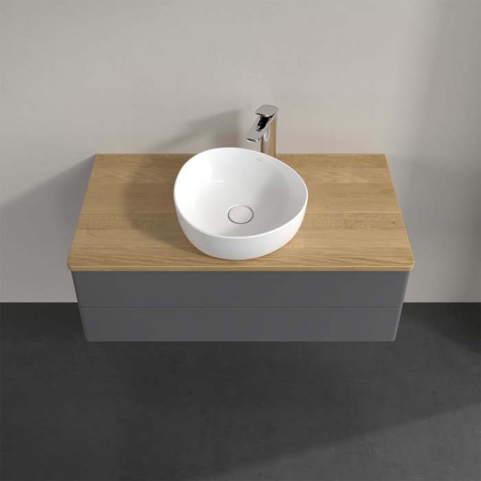 Villeroy & Boch Antao Waschbeckenunterschrank, 100 x 36 cm, 2 Auszüge mit LED-Licht, Front ohne Struktur, mit Hahnloch